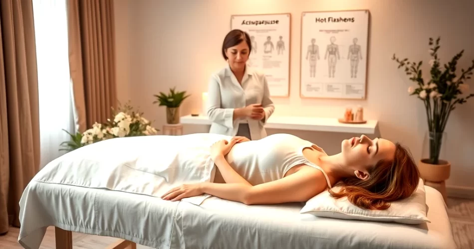 A serene acupuncture session focused on alleviating menopause symptoms and supporting weight loss.
